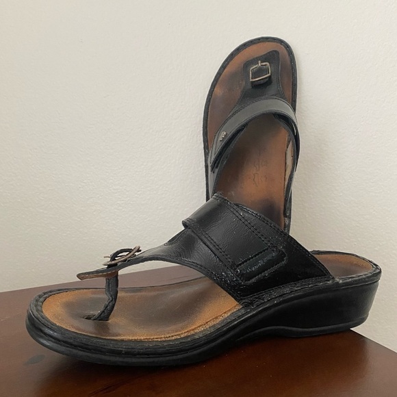 Finn Comfort Alexandria Black Leather Thong Sandals Size 38 (7.5) Arch Support - Picture 1 of 7